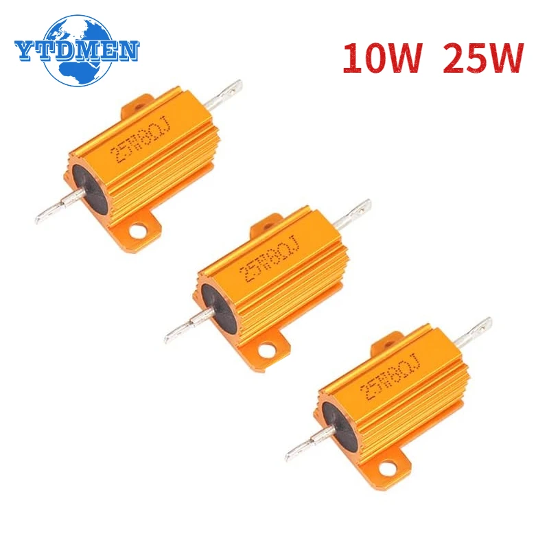 1PCS Aluminum Power Metal Shell Case Wirewound Resistor 10W 25W 0.1ohm 6ohm 8ohm 10ohm 20ohm 30ohm 39ohm 50ohm Load Resistors