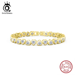 ORSA JEWELS Elegant 925 Sterling Silver Heart Cut 4A Zircon Tennis Bracelet for Women 14K Gold CZ Hand Chain Party Jewelry SB165