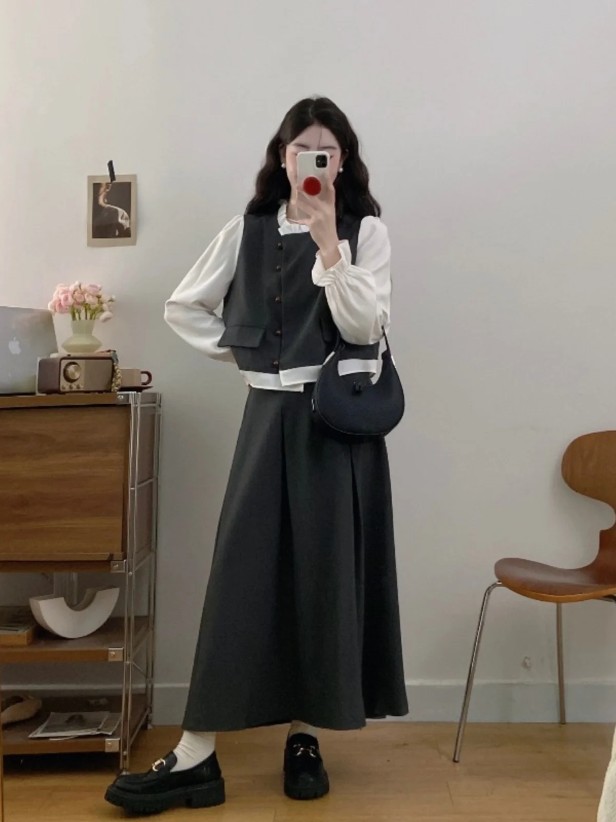 

plus Size Women's Vintage High Waist Color Blo Top And Skirt Set Autumn New Sle Faionable And Ele Two-Piece Outfit