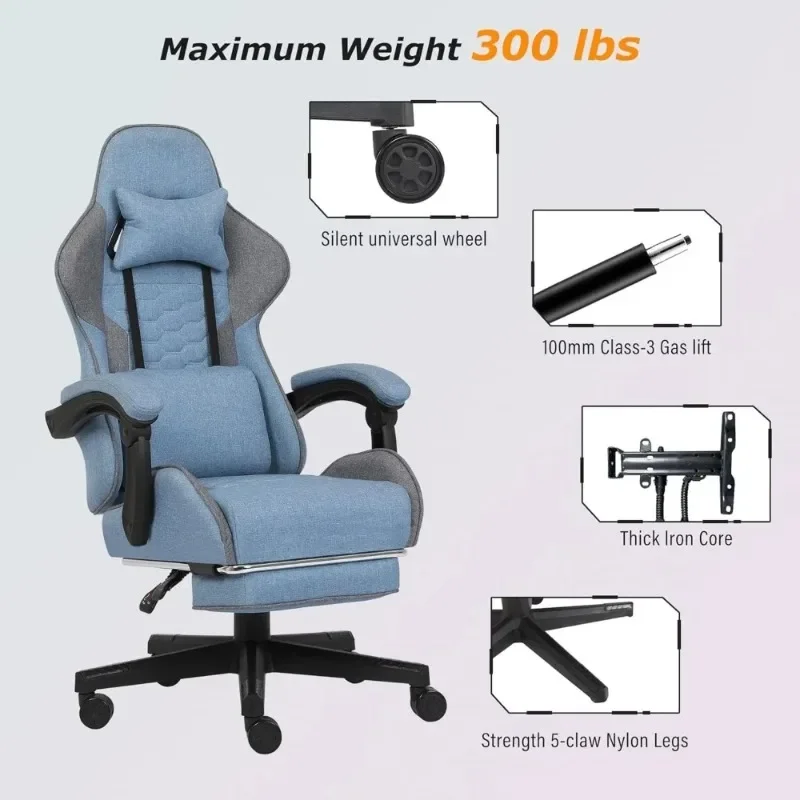 Gaming Chair, Computer Office Chair with Footrest, Linkage Armrests and Lumbar Support, High Back Ergonomic Gamer Chairs