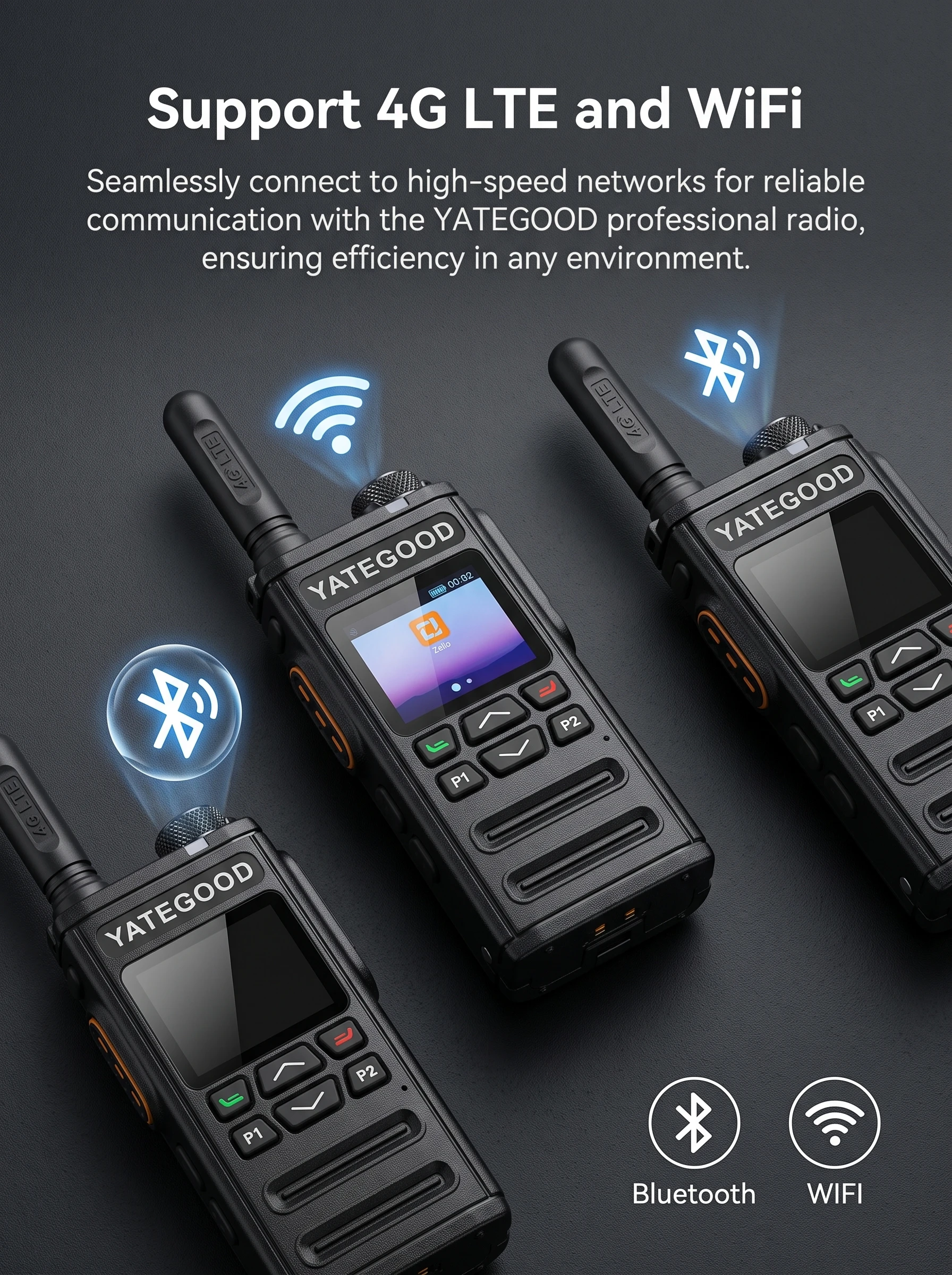 Global ZELLO Walkie Talkie Network 5000KM 3G 4G Radio WiFi 100KM Bluetooth GPS