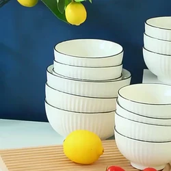 Japanese Ceramic Bowl Solid Color Simple Round Rice Soup Vegetable Fruit Yogurt Salad Storage Bowls Kitchen Supplies