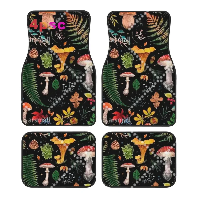Psychedelic Mushroom Forest Botanical Car Floor Mats of 4 Pieces Crystal Velvet Rugs Universal Car Front Rear Carpets Foot Mats