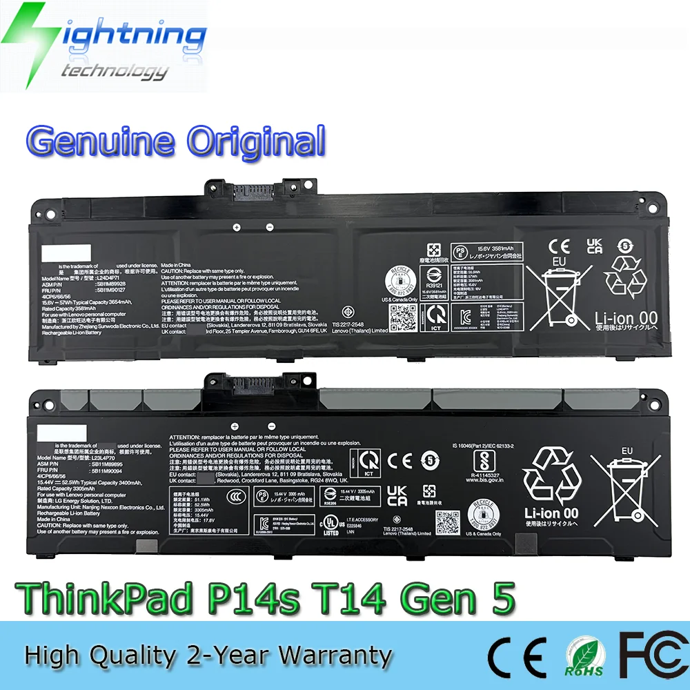 

Genuine L23B4P70 L23L4P70 L23C4P73 57Wh 52.5Wh Original Battery for Lenovo ThinkPad T14 P14s Gen 5 6