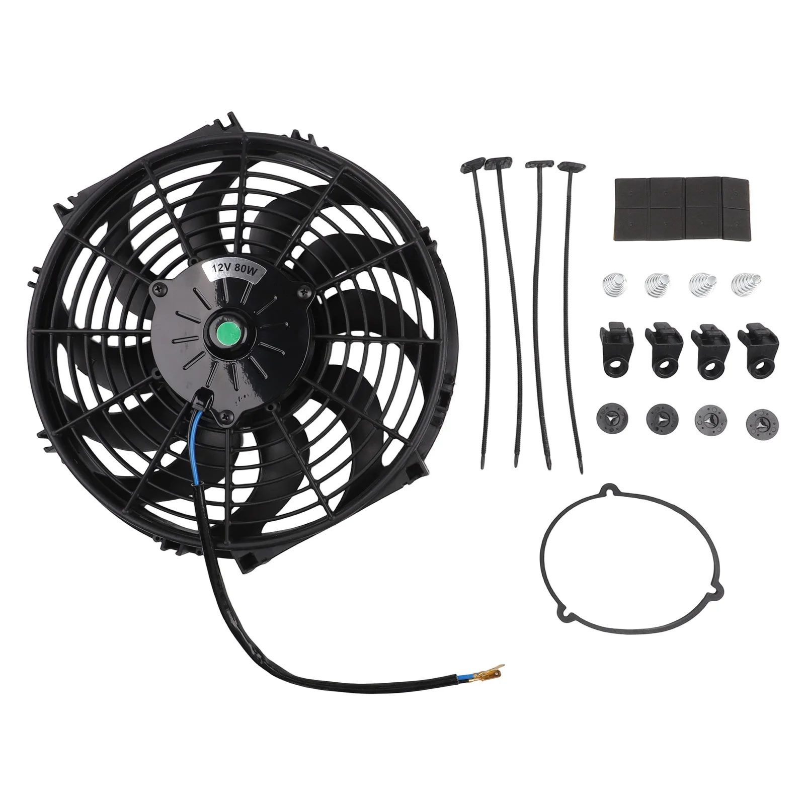 12V 80W Cooling Fan with Curved Blades for Refrigeration and Vehicle Radiators Electric Radiator Fan with Mounting Kit