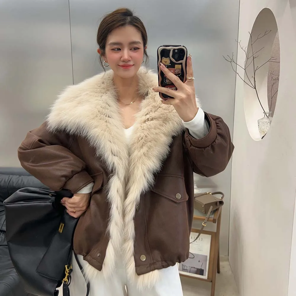 2025 chaud manteau de fourrure femmes automne hiver en vrac épaissir duvet d'oie en peluche coton manteau nouvelles femmes fourrure de renard vêtements d'extérieur
