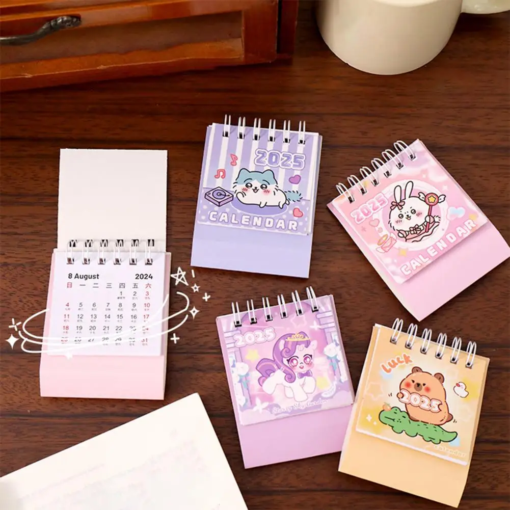 2025 Mini Desk Calendar Cartoon Monthly Planner Calendar Aug. 2024 to Dec. 2025 Calendar for Home Office School