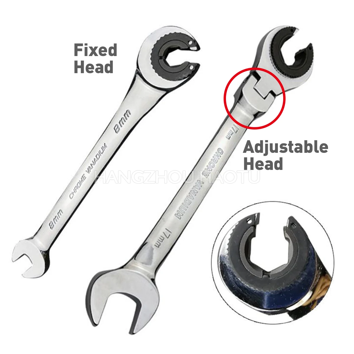 Регулируемый тип 8-19 мм, сверхмощный двойного назначения, фиксированная головка, раструбная гайка с открытым концом, гибкая трубка, полуоткрытый ключ с храповым механизмом, узкие пространства