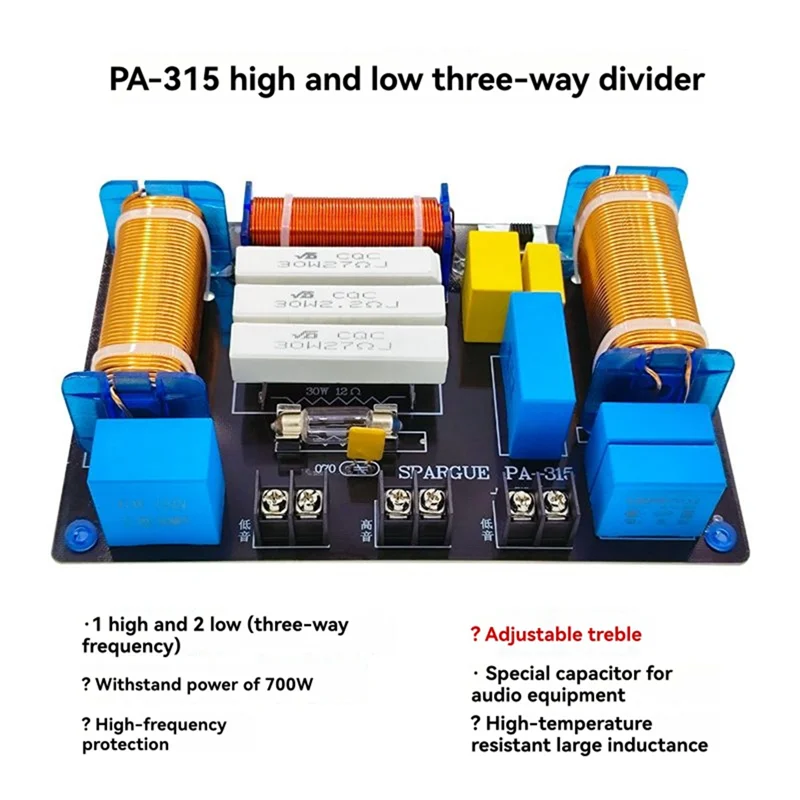 【Auf Lager】 Audio-Crossover-Filterverteilung 700 W 3-Wege-Hifi-Lautsprecher Frequenzteiler 1 High 2 Low DIY High-Fidelity-Teiler