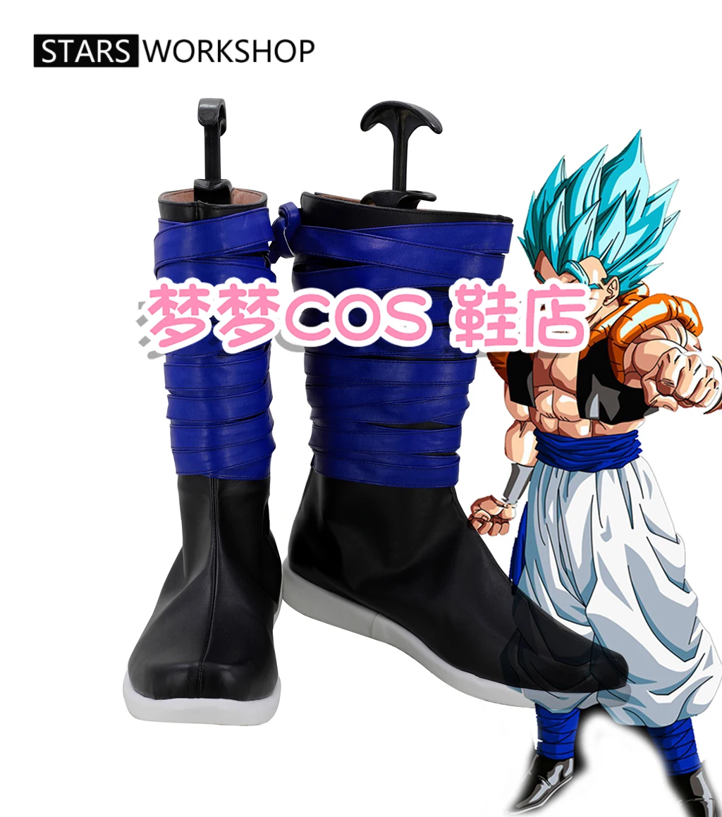 

Gogeta Cosplay Shoes Black Blue Long Leather Boots For Halloween Christmas Custom Made