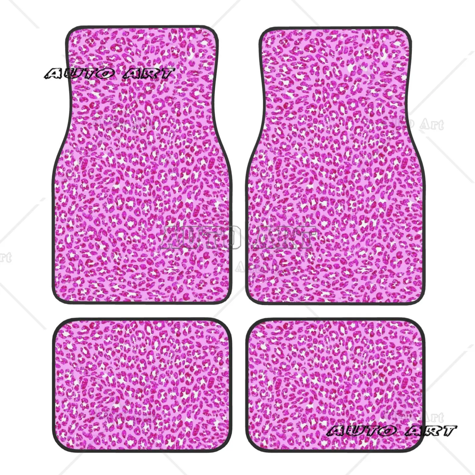 White and Powder Leopard Print Pattern Car Floor Mats Durable Car Carpet Mat 4pcs with Anti-Slip Backing Fit for SUV Trucks