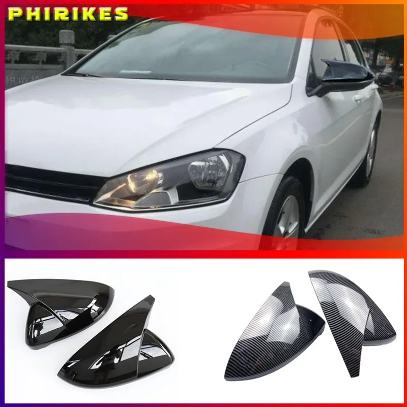 2 pieces for VW Golf 7 MK7 7.5 GTD R GTI Touran L E-GOLF Side Wing Mirror Cover Caps Bright Black RearView Mirror Case Cover