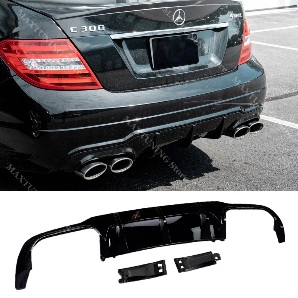 C63 Style Rear Bumper Diffuser For Mercedes Benz C-Class W204 C204 C63 AMG-Line 2011-2014 Custom Spoiler Splitter Decoration