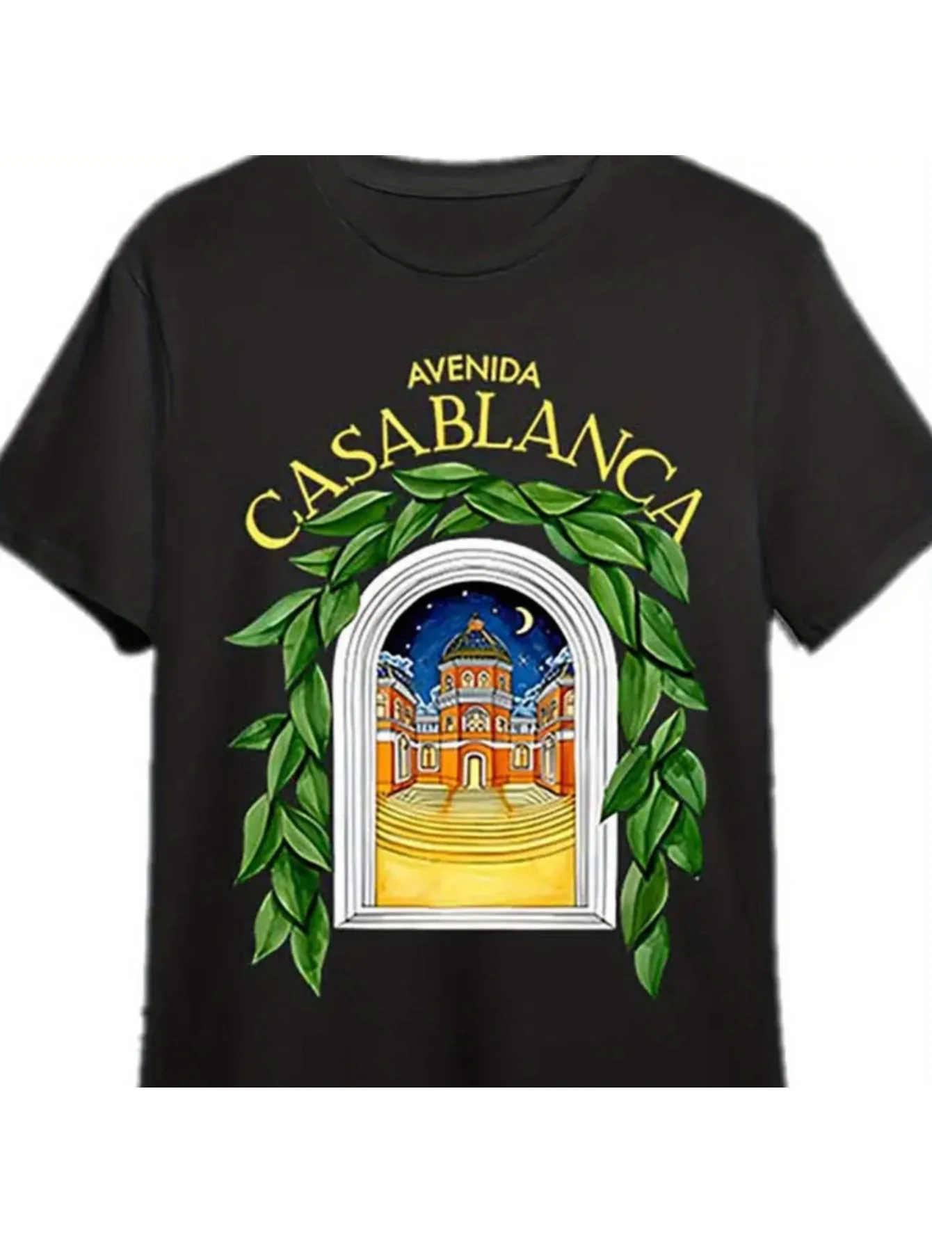 Herren-T-Shirt im Vintage-Stil mit „CASABLANCA“-Grafik, 100 % Baumwolle, Rundhalsausschnitt, kurze Ärmel, mit architektonischem Aufdruck Laure