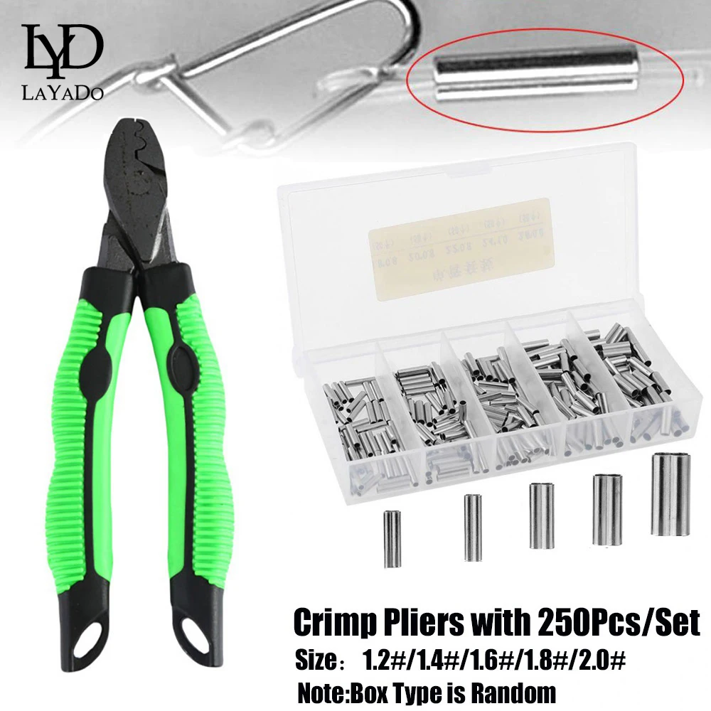 Fishing Pliers Stainless Steel Wire Rope Swager Crimpers Tool Crimp Sleeves Kit[Crimping pliers + 1 box of double tubes 250pc]