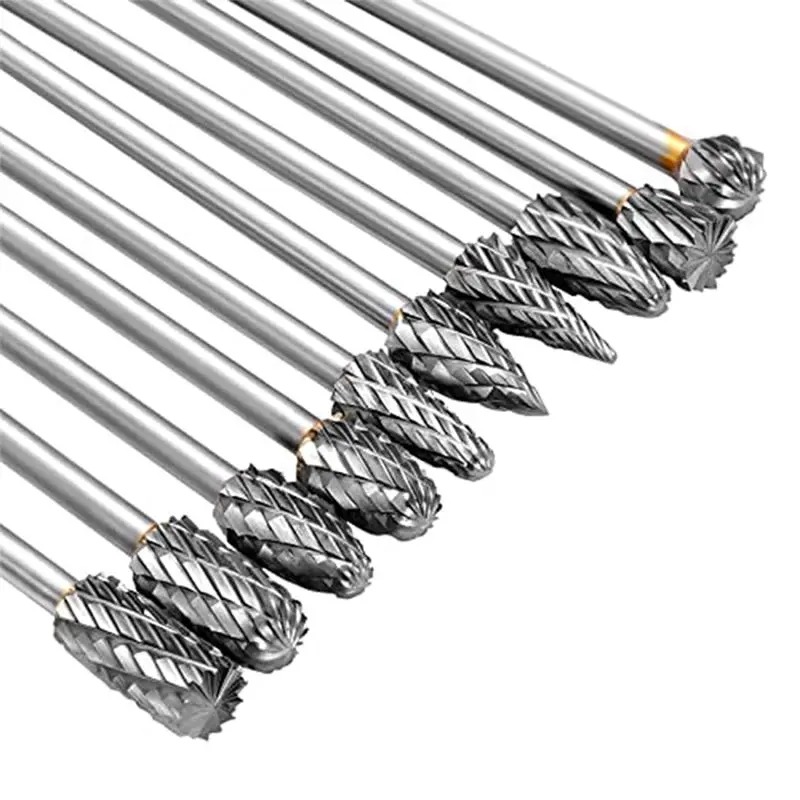 |NEWAA73|6-Inch 10PCS Carbide Burr Set, Double Cut 3mm (1/8Inch) Shank Carbide Rotary Burr Rotary Files Burs Bit
