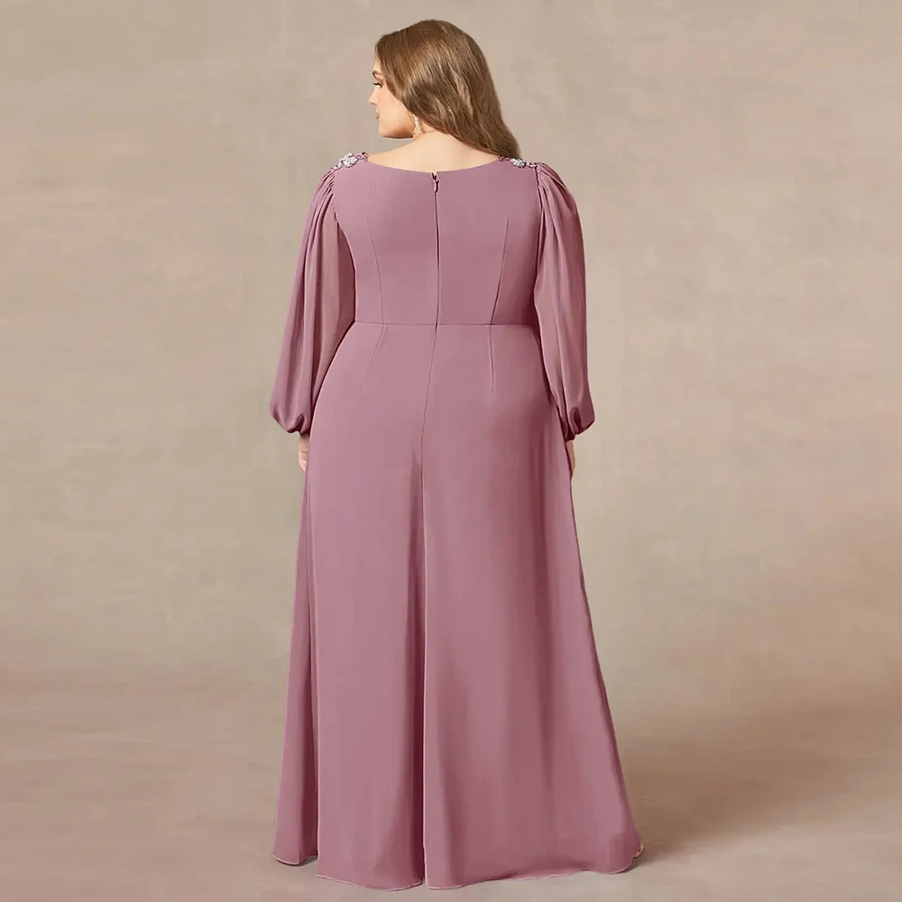 Vestido sem alças para mãe da noiva, plus size, manga cheia de chiffon puffy, vestidos novos para mulheres