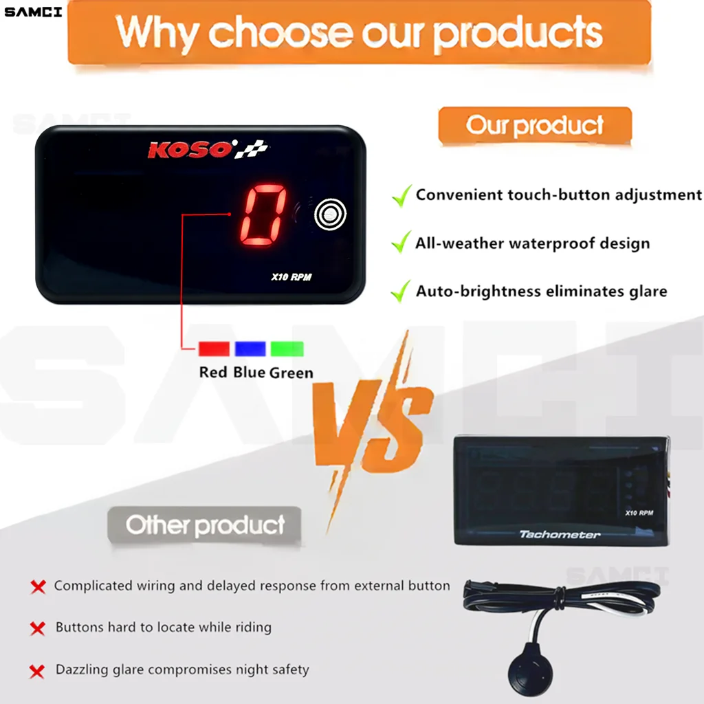 KOSO Touch LCD Tachometer Auto Brightness  Motorcycle Square RPM Gauge For Honda CB650R X ADV 750 Forza 125 NC750X