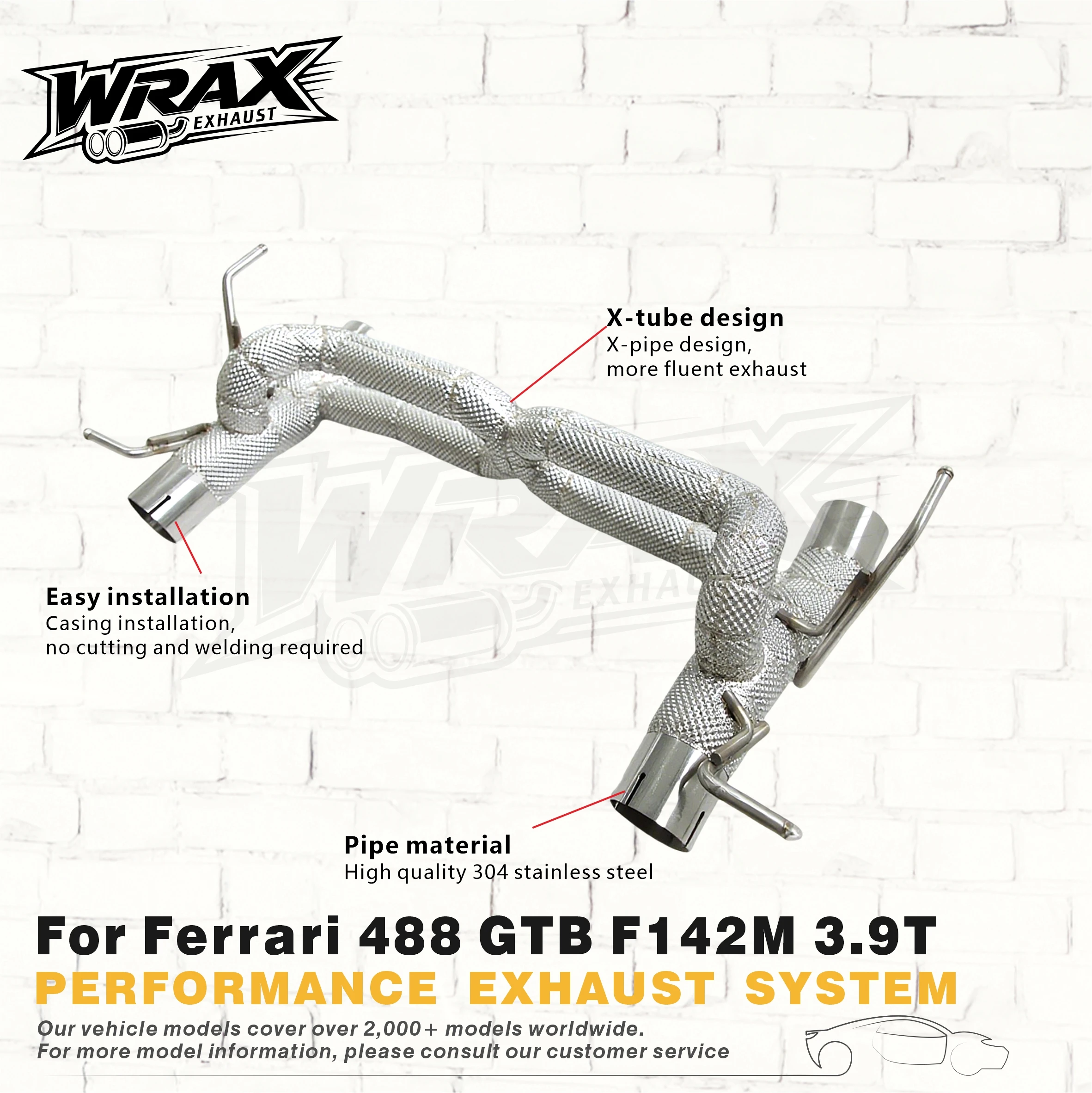 

Exhaust for Ferrari 488 GTB F142M 3.9T SS304 Non-Valved Catback Free Heat Shield Sporty Styling Power Upgrade