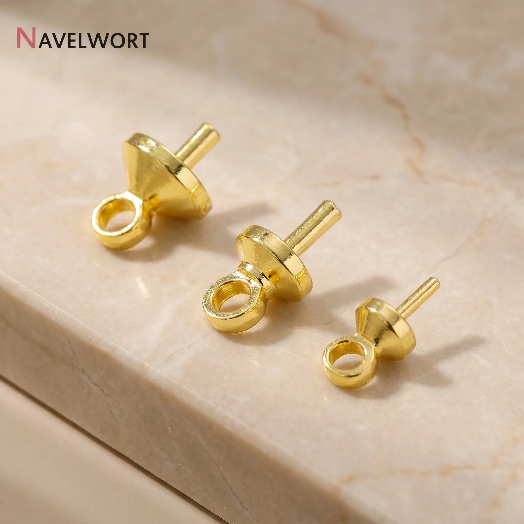 14K/18K Gold Plated Brass 3/4/5mm Eye Pins Bail Top Drilled,Pearl Beads End Caps,Connectors For Pearl Necklace Making