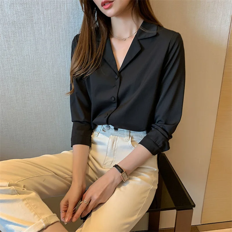 Women Spring Autumn Style Blouses Shirts Office Wear Lady OL Long Sleeve Notched Collar Blusas Tops WY1003