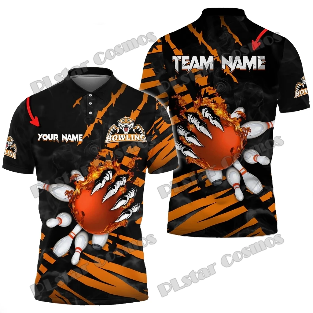 Men's 3D Printed Polo Shirt Custom Name Bowling Ball & Pins Devil's Hand Design Multicolor Summer Casual Unisex Top WK219