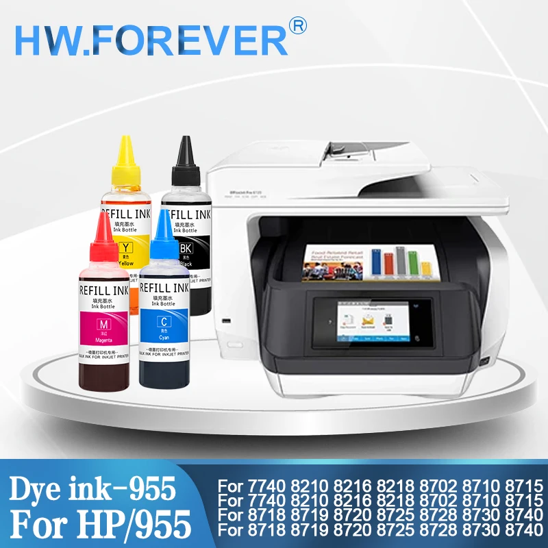 4 colores 952 953 954 955 970 Kit de recarga de tinta tinta tinte para HP pro 7740 8210 8218 8710 8715 8718 8719 8720 8725 8730 impresora de inyección de tinta