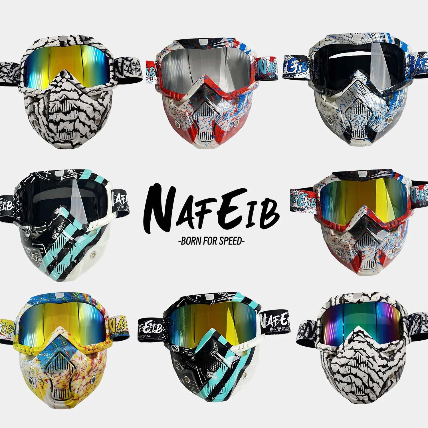 NAFEIB Protective Windshield Mask Motorcycle Men's Riding Mask UV400 Windproof And Sand Resistant Detachable Off-road Helmet