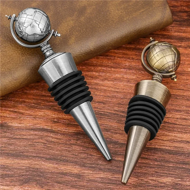 

Vintage Globe Shape Wine Stoppers Metal Bottle Stopper for Wedding Party Club Kitchen Gadget Wedding Barware Champagne Stoppers