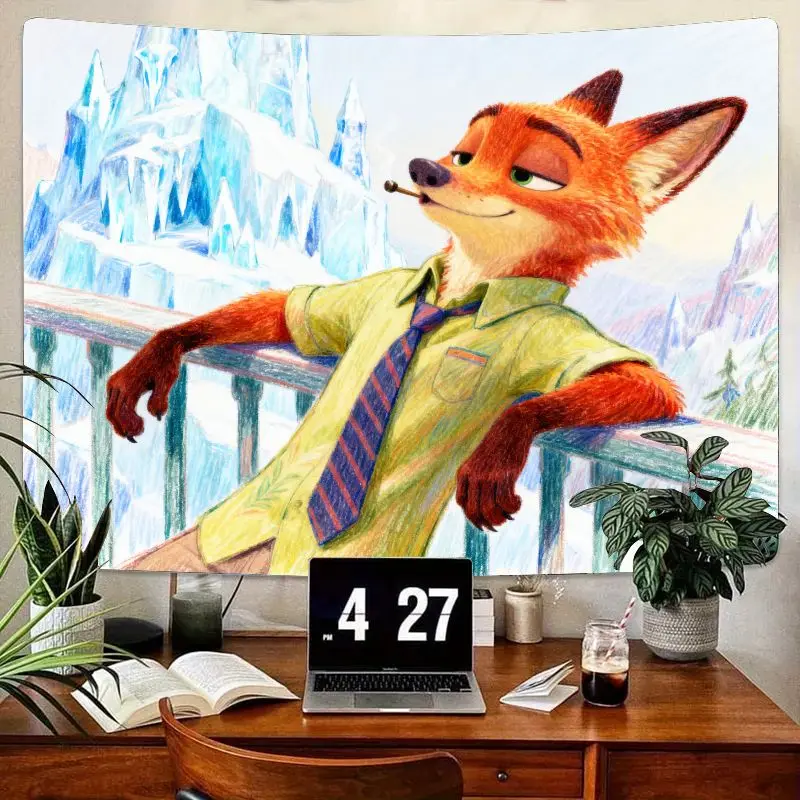 

1PC Zootopia Nick Wilde Chilling Fox Tapestry, Modern Polyester Wall Decor for Bedroom, Living Room, Dorm, Animated Movie Fan Gi