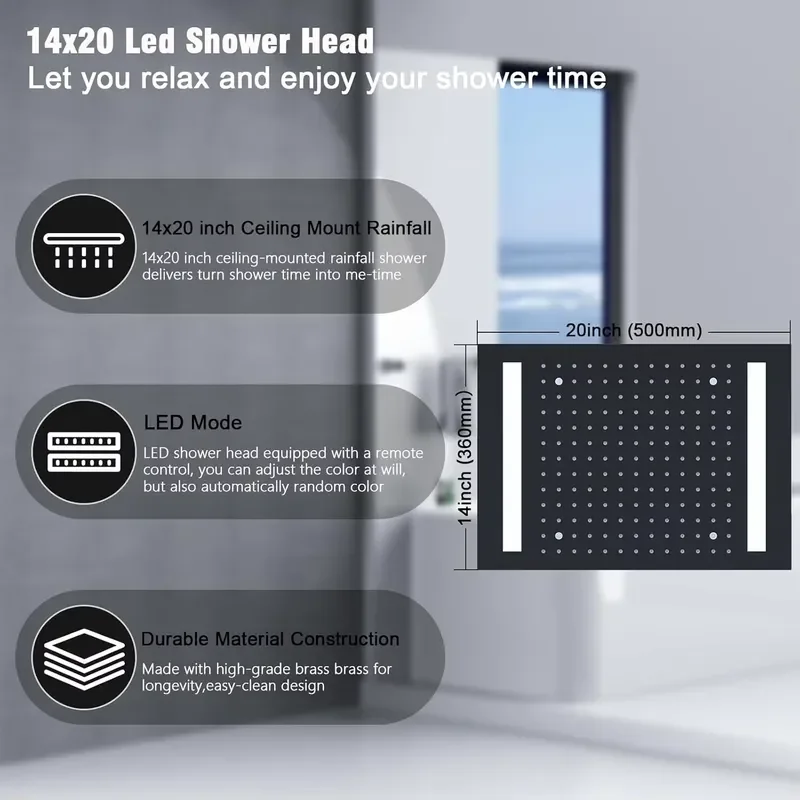 Dual Rain Shower Head System Faucet Set Ceiling Mount LED Wall Heads Handheld Shower Valve 1 Handle Flow Control Matte view 3