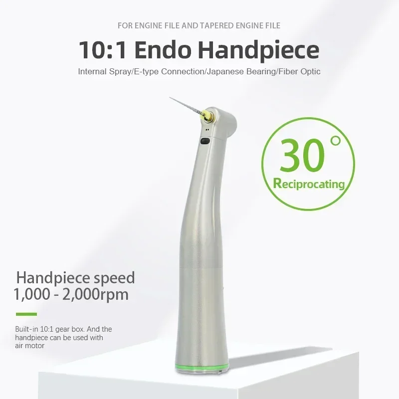 Dental 10:1 Reciprocating Endo Handpiece Fiber Optic 10:1 Reduction Endodontic Contra Angle for Engine File Root Canal Treatment