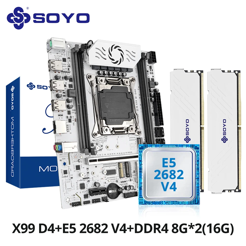SOYO Nuevo Conjunto de Placa Base X99 con Intel Xeon E5 2682 V4 y DDR4 16G (8G*2) 2133MHz RAM de Doble Canal M.2 NVME para Computadora de Escritorio