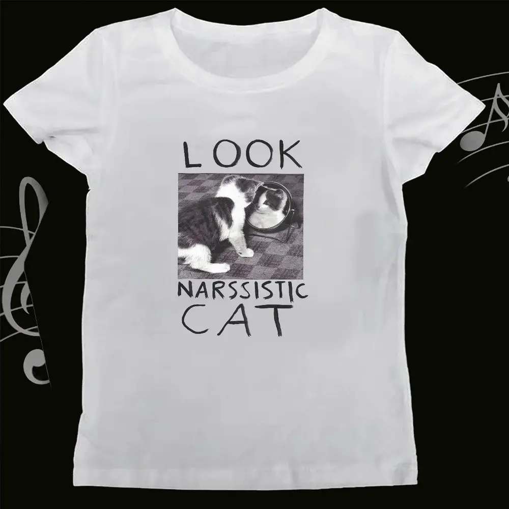 Funny Narcissistic Cat Meme Graphic T-Shirt Women Summer Short Sleeve Mirror Kitten Print Vintage Tops Casual Fashion Summer Tee