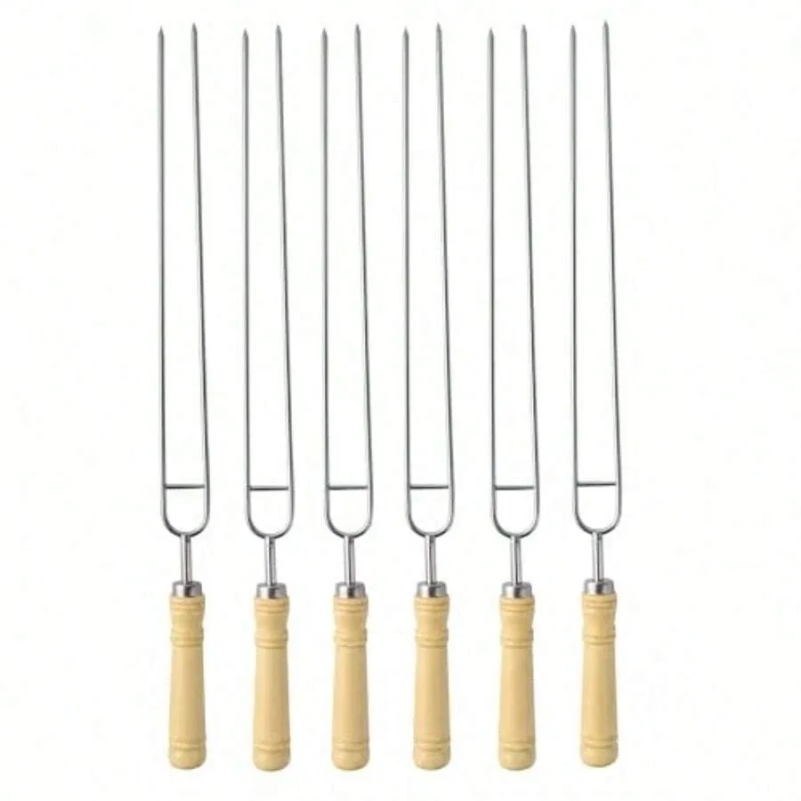 

Double Skewers For Grilling Thickened Stainless Steel Kebab BBQ Skewers With Wood Handle, 16.5-Inch