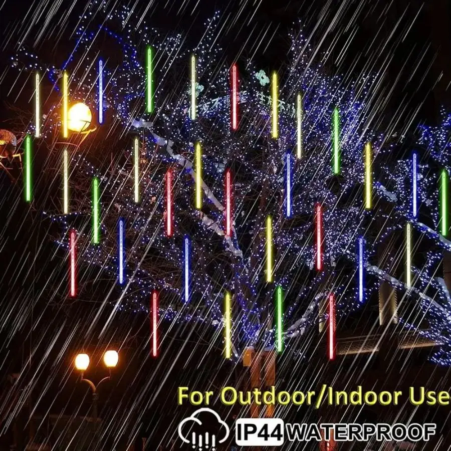 1pc Solar 30cm Meteor Rain String Lights Meteor Shower 8 Tubes 192LEDs,Waterproof Falling Raindrop Fairy Lights