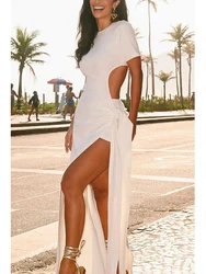 2024 European and American Spring/Summer Ins new backless strap slim fit sexy slit solid color street dress