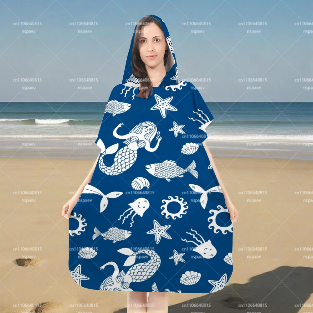 Parent-Child Mermaid Hooded Bathrobe, Quick Dry Wearable Towel Poncho for Beach Swim Pool Bath