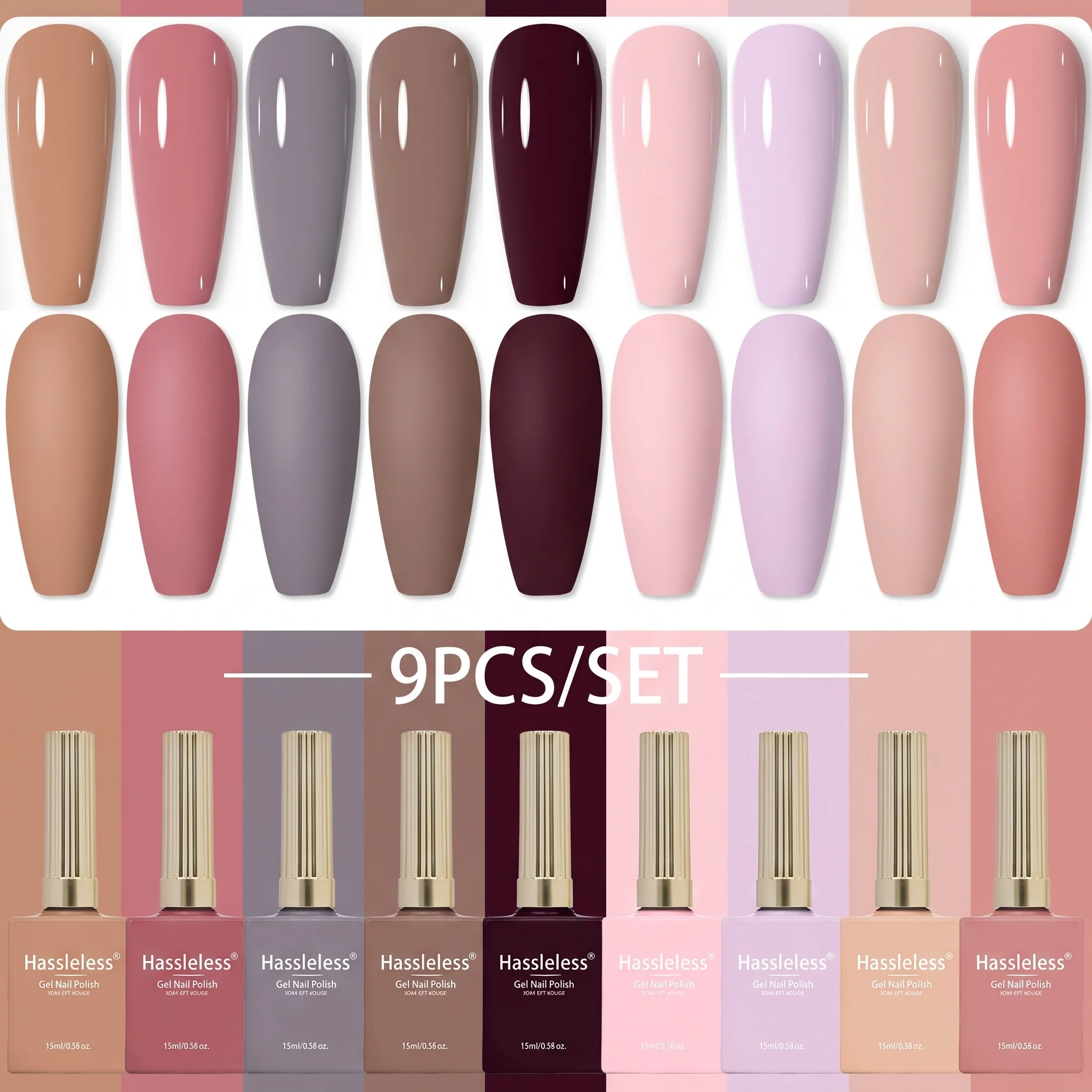 Hassleless 9Pcs Nail Polish Gel Set That Can Create Salon-Quality Results at Home, a Great Gift for Women