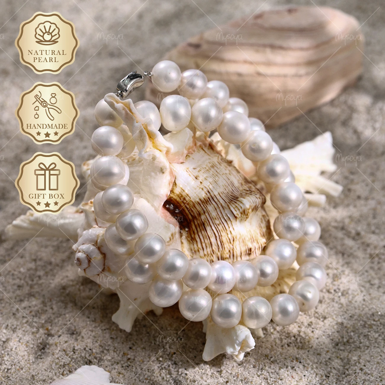 MYSOYA Large White Edison Freshwater Pearl Necklace 11-15mm Silver Heart Clasp, Gift Box S338
