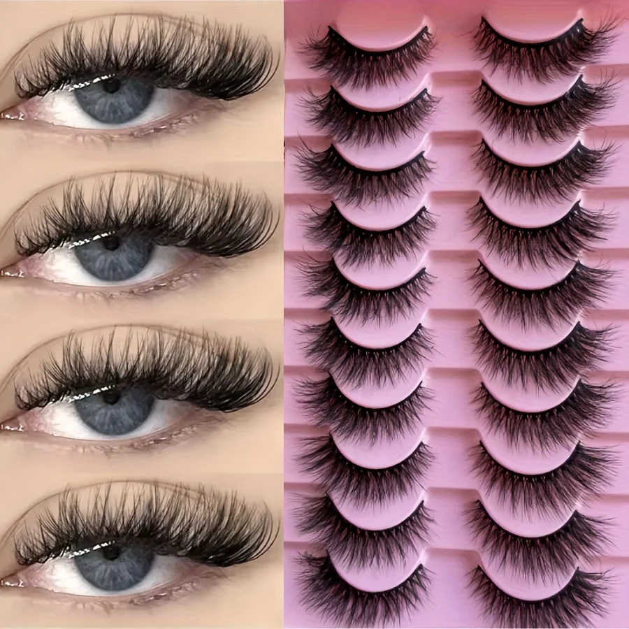 NIEUWE 10 Pairs Cat Eye Wimpers Pluizige Faux Nertsen Wimpers 5D Piekerige Wimpers Pack Dramatische Lange Dikke Volume Wimpers Valse Eyelas