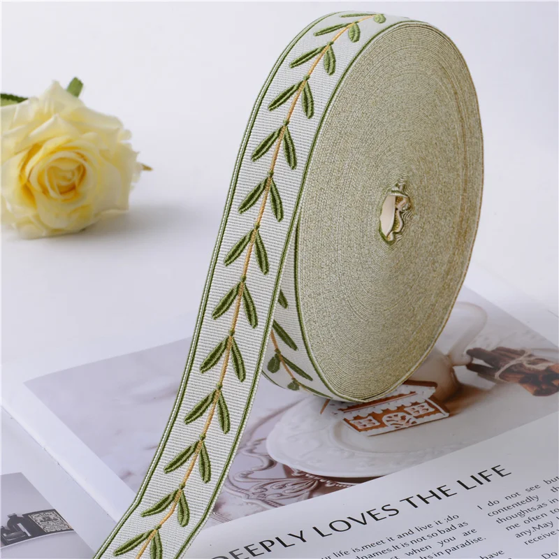 

25M/Lot 3cm Wide Leaves Embroidery Jacquard Lace Trim Ribbon Belts Curtain Accessories Pillow Garments Decor DIY Sewing Webbing