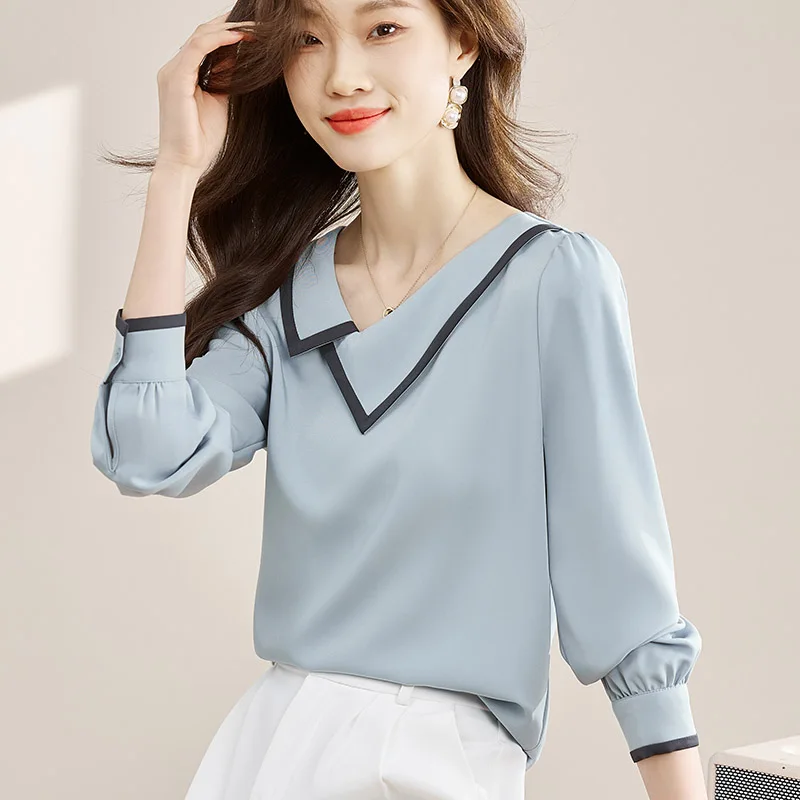 Autumn New Long Sleeve Chiffon Shirts Casual Simple Solid Office Lady Tops Women Clothing Temperament Doll Collar Blouse