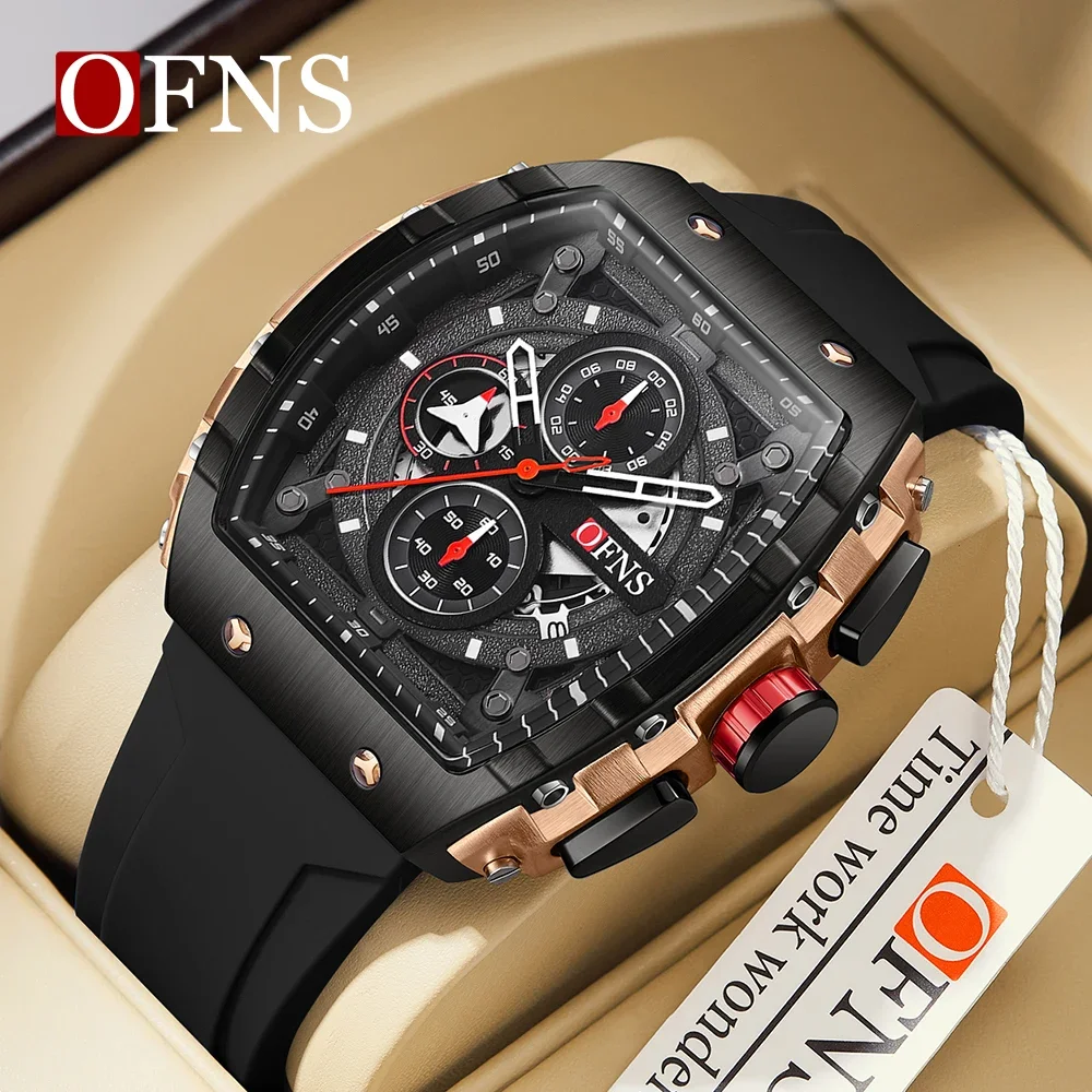 

OFNS Brand 5512 Fashion Men's Watch Curved Mirror Gradient Hollow Cool Three Eyes Six Needle Waterproof Men's Watches 2024