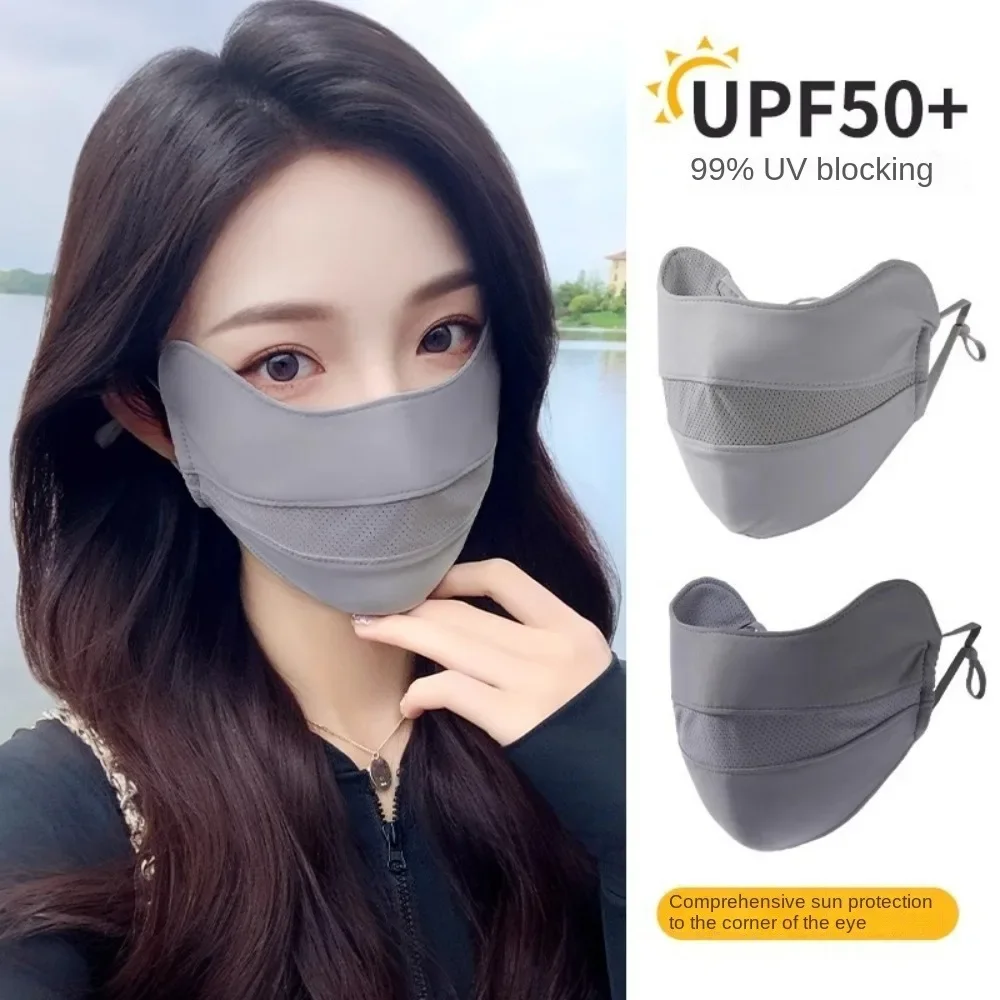 Nouveau masque respirant en soie glacée, lavable, Anti-poussière, protection solaire, maille Anti-UV, écharpe pour protéger les coins des yeux