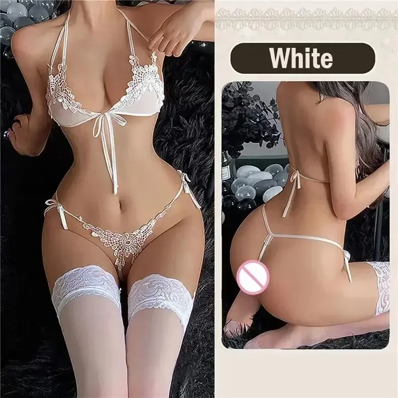 18 Ladies Sexy Lingerie for Women\'s Underwear Lace Transparent Sexy Bras and Thong Erotic Open Set Halloween Costumes for Women