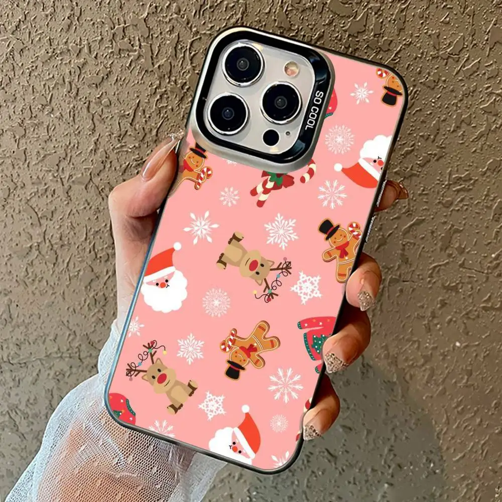 Cartoon Christmas Tree Snowman Phone Case For iPhone17,16,15,14,13,12,11 Pro Max black Matte Shockproof Cover