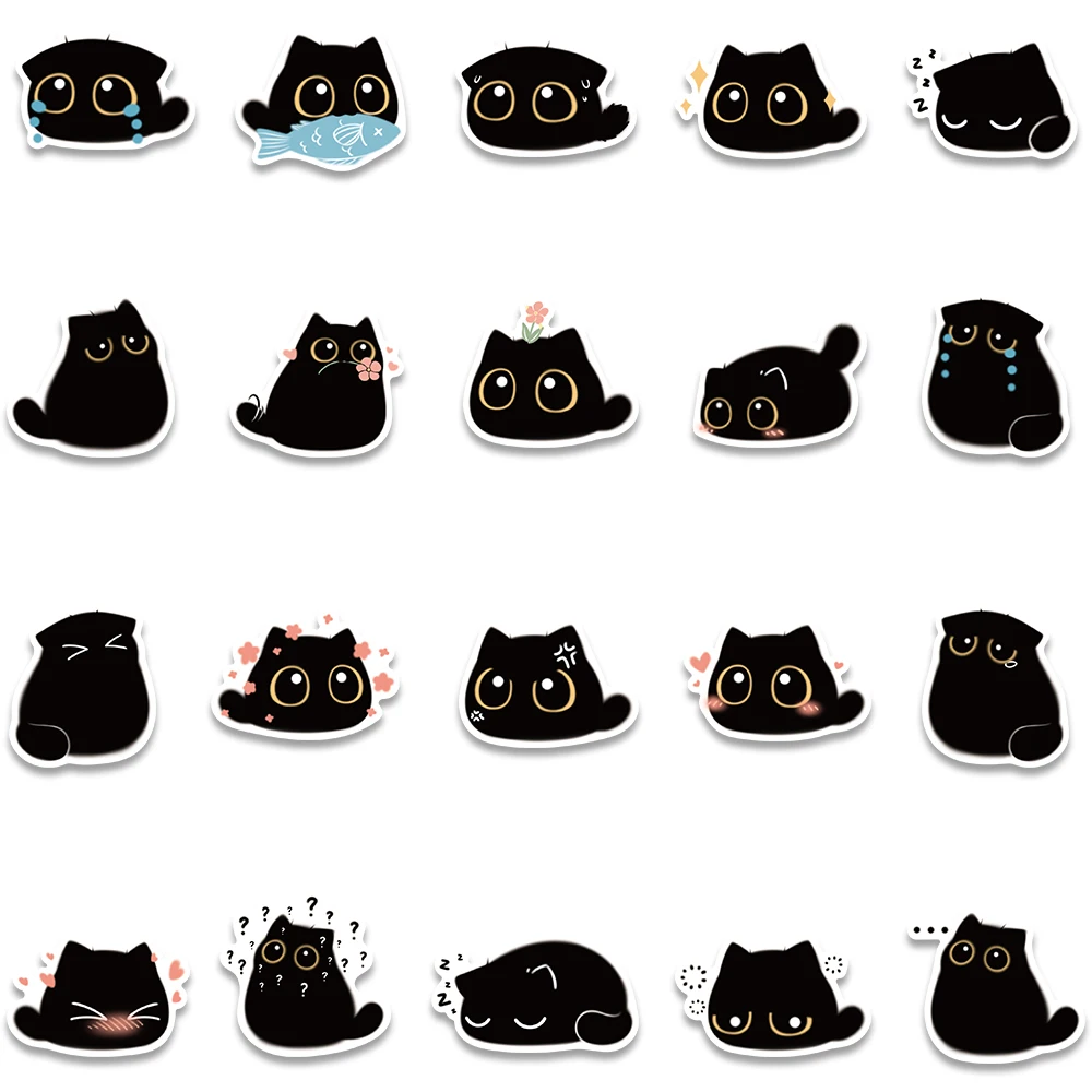 80PCS Kawaii Black Cat Cute Briquette Stickers Gift Notebook Luggage Motorcycle Laptop Refrigerator Decal Graffiti Sticker