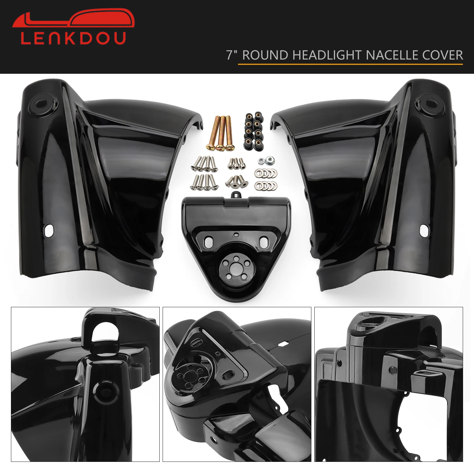 7\'\' Motorcycle Black Round Headlight Nacelle Cover For Harley Touring Road King FLHR 2014-2023 Moto Accessories ABS Plastic
