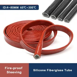 1/2/5m Silicone Fiberglass Tube Coated Glass Fiber Braided Fireproof Sleeve Fire Retardant Case High Temperature Cable Sleeve